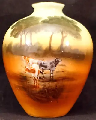 Royal Bayreuth Bavaria Scenic China Vase Cows Out In The Field • 49.99€