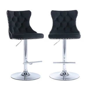 SOAR FLASH Velvet Bar Stools Set of 2 Counter Height Adjustable Swivel Bar Chair - Picture 1 of 63