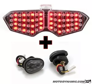 fit 03-05 Yamaha R6 Sequential CLEAR LED Tail Light + Flush Mount Intermitentes - Imagen 1 de 1