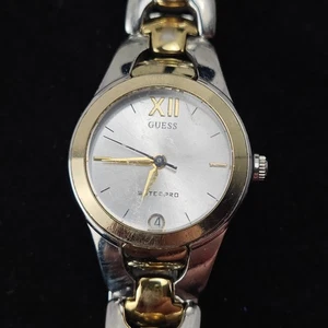 Guess Waterpro Womens Watch Silver Dial Running Silver Band Gold Accents 6" - Picture 1 of 13