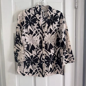 Camicetta Harve Benard donna S misto lino manica 3/4 con bottoni nero bianco floreale - Foto 1 di 10