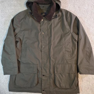 Brooks Brothers Olive Green Waxed Hooded Field/ Barn Utility Jacket L Wool Lined - Image 1 of 4