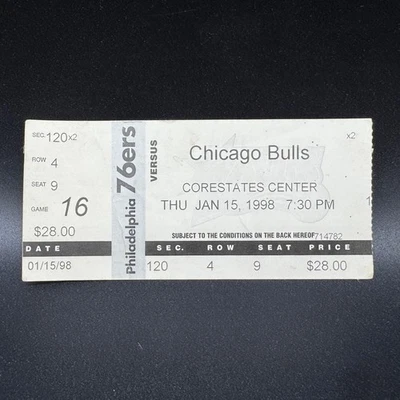 1998 CHICAGO BULLS VS. PHILADELPHIA 76ERS TICKET *THE LAST DANCE, MJ VS. IVERSON - Image 1 of 2