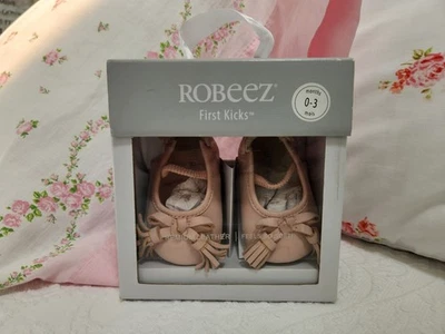 ZAPATOS NUEVOS ROBEEZ FIRST KICKS 'EMILY' 0/3 MESES CUERO SUELA SUAVE ROSA Foto 1 de 4