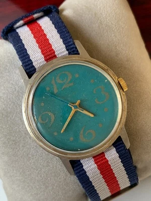 1950's Vintage Ruhla Watch Turquoise Art Deco Manual Germany 37mm Men's Military - Image 1 of 4
