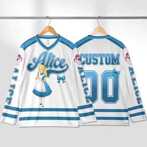 Camiseta deportiva de hockey personalizada Alicia en el país de las maravillas princesa Alicia azul y blanca - Imagen 1 de 2