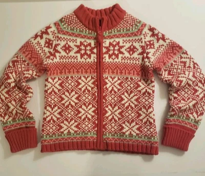 GAP Niños Talla L (10) Rosa Cremallera Completa Suéter Nordic Fair Isle Copo de Nieve Vacaciones Esquí Foto 1 de 4