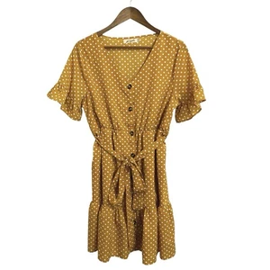 Yingkis Kleid Fit & Flare Damen S gelb gold weiß gepunktet kurzarm - Bild 1 von 8