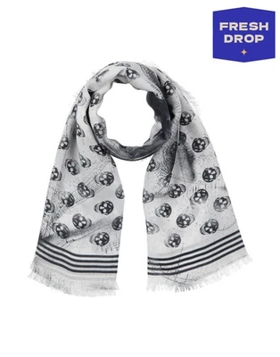 PVP €290 ALEXANDER McQUEEN Rectángulo Bufanda Calaveras y Libélula Patrón Ligero Foto 1 de 4