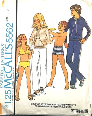 McCall's Carefree Pattern #5562 - Girl Or Boy Top, Pant & Swimsuit (Size 7) Cut - Image 1 of 4