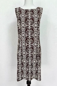 Vestido AB Studio Talla 14 Marrón Marfil Geométrico Línea A Sin Mangas Elástico Nuevo - Imagen 1 de 7