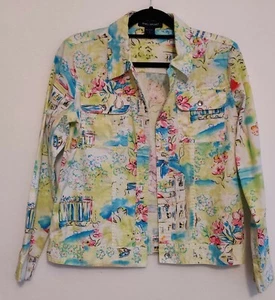 SML Sport Damen S Small leichte Jacke mit Knöpfen Frühling Blumen Neuheit Print  - Bild 1 von 7