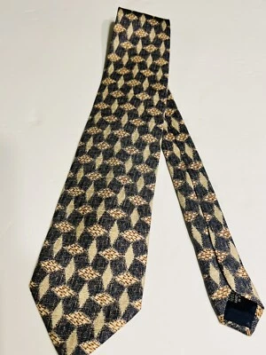 Corbata de seda para hombre Anne Klein hecha a mano Italia azul trigo rojo geo prisma Foto 1 de 4