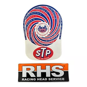 Vintage STP Motor Oil Indy 500 Racing Hat & Racing Head Service Decal Sticker. - Picture 1 of 6