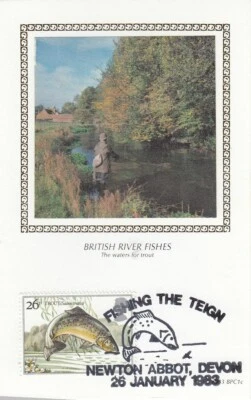 Trout River Fish Newton Abbot Benham Postcard FDC 1983 CLEARANCE (49100) - Image 1 of 2