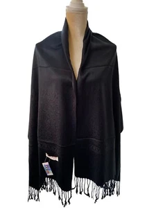 Mantón envolvente Pashmina con flecos negros elegantes vacaciones regalo formal nuevo con etiquetas - Imagen 1 de 7