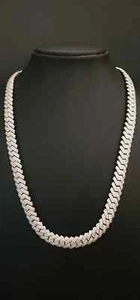 12 MM Round-Cut Lab-Created Diamond Miami Cuban Link Chain 14K White Gold Plated - Picture 1 of 7
