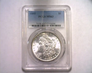 1885 MORGAN SILVER DOLLAR PCGS MS63 NICE ORIGINAL COIN PREMIUM QUALITY PQ - Picture 1 of 4