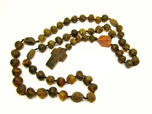 Baltic Amber Rosary Chaplet Catholic Christian Unpolished Black Green Brown 6380 - Picture 1 of 10