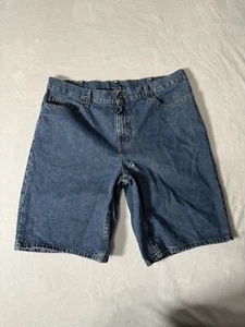 Faded Glory Mens 38 Shorts Denim Jean Dark Blue Jorts 11" inseam *hole* - Picture 1 of 17