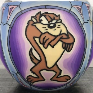 tazmanian devil Coated Candle Holder Round Vase Faux stained Glass Rare - Picture 1 of 11