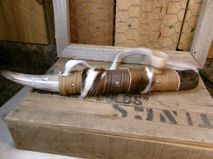 Cow Hide ~ Polished Horn Decorative Peace Pipe - Picture 1 of 6