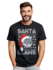 Santa Claws T-Shirt - Purrfectly Festive and Funny! 100% Cotton, Funny T-shirt, - Picture 1 of 45