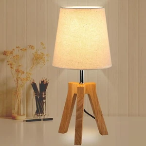 Wood Bedside Table Lamp, Tripod Desk Lamp with On-Off Switch, Nightstand Lamp - Picture 1 of 7