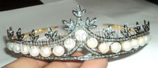 Certified 8.17ct Rose cut Diamond antique 925 silver pearl wedding tiara