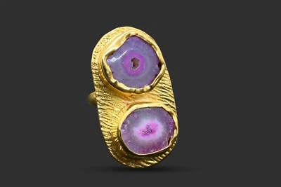 Joyería superpuesta de anillo de dos piedras druzy solar rosa chapado en oro de 18 quilates Sp-293 Foto 1 de 3