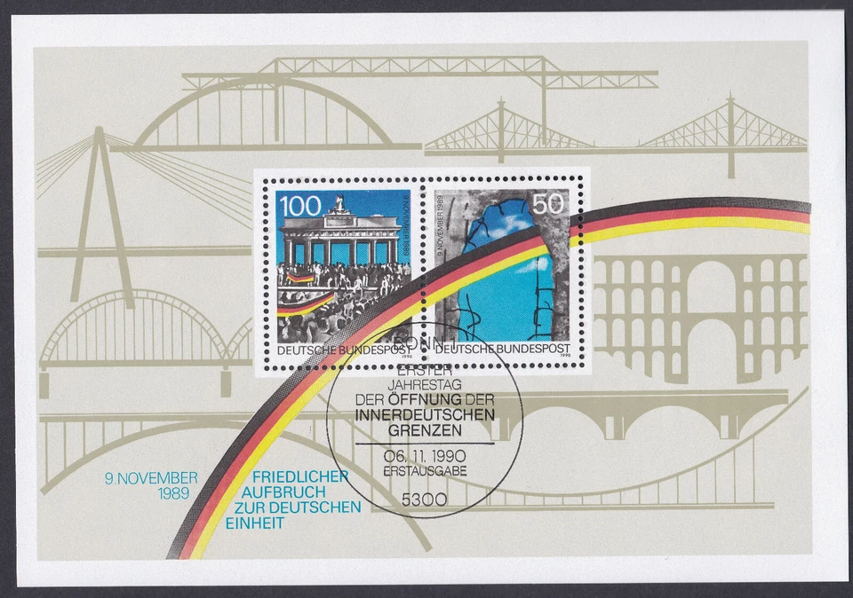 GERMANY 1990 Souvenir Sheet Opening of Berlin Wall Mi Bk22 Sn 1619 Yt Bk21 - Image 1 of 1