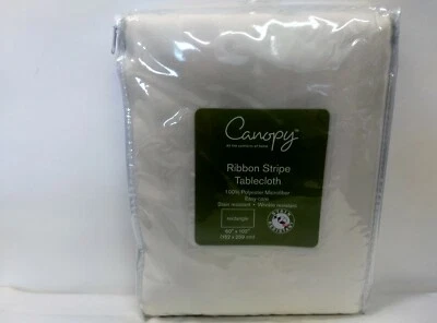 Canopy Tablecloth Stain Resistant Ribbon Stripe 60x102 Rectangular Ivory - Image 1 of 4