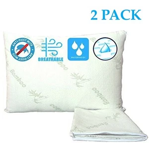 Bamboo Pillow Cover Zippered Protector Waterproof Case Noisless Breathable 2Pack - Picture 1 of 20