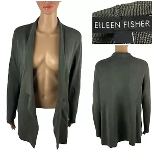 Cárdigan Eileen Fisher XS para mujer verde seda mezcla de algodón orgánico frente abierto - Imagen 1 de 9