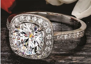 Anillo de compromiso nupcial MOISSANITE solitario corte cojín de oro blanco de 14 k 2,58 quilates - Imagen 1 de 6