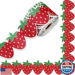 Whaline 65.6Ft Strawberry Bulletin Board Border Glitter Red Strawberry Die Cu - Picture 1 of 5