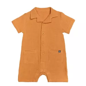 Modern Moments by Gerber 18 MONTH Baby Boy Short Sleeve Cinnamon Collared Romper - Picture 1 of 10