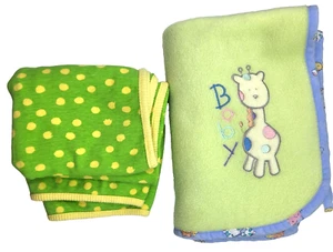 Lote de 2 Mantas Bebé Verde Amarillo Polar 40x28 Verde Algodón 28x26 - Imagen 1 de 10