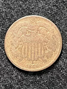1866- Two Cent Piece - Picture 1 of 2