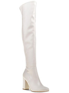 WILD PAIR Womens Ivory Stretch Bravy Pointed Toe Block Heel Heeled Boots 6 M
