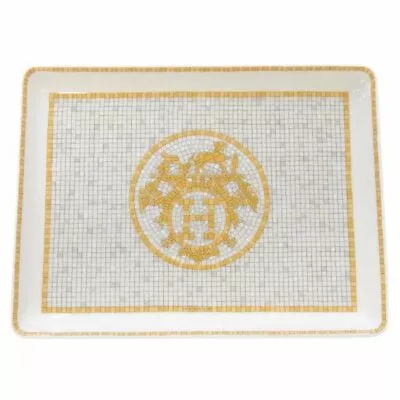 Hermes Mosaique Au 24 Square Sushi Plate 16 X 12 Cm Gold Porcelain • 389.30€