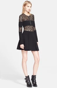 ALEXANDER MCQUEEN New Lace Stripe Compact Wool Dress, lined $2390, sz 38 IT 2 US - Picture 1 of 11