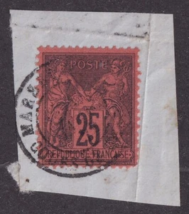 MATT'S STAMPS FRANCE #93 EARLY FRENCH 1878 ISSUE TIED ON CUT PAPER, USED, CV$25 - Picture 1 of 3