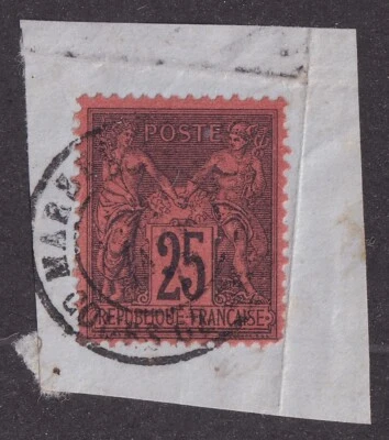 MATT'S STAMPS FRANCE #93 EARLY FRENCH 1878 ISSUE TIED ON CUT PAPER, USED, CV$25 - Image 1 of 3