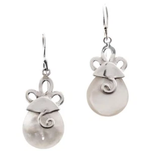 925 Sterling Silver Designer Mother Of Pearl Shell Sterling Earrings, 1" - Picture 1 of 3