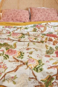 Indian King Size Cotton Kantha Quilt Hand Block Handmade Blanket Bedspread Throw - Picture 1 of 6