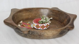 Antique Wooden Dough Kneading Parat Bowl Original Old Hand Carved - Picture 1 of 10