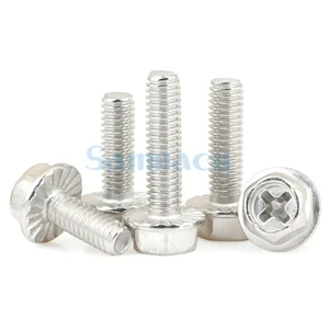 M4 M5 M6 M8 304SUS Cross Recessed Hex Head Flange Screw Gasket Tooth Flange Bolt - Picture 1 of 5