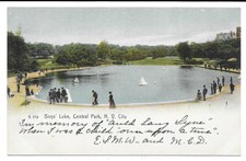"BOYS' LAKE,CENTRAL PARK",N.Y.CITY, "RARE 1904" THE ROTOGRAPH CO.POSTCARD #G 51b