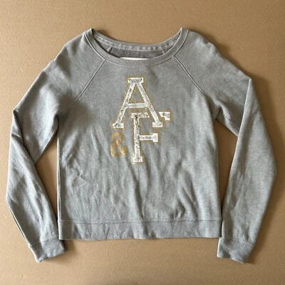 Abercrombie & Fitch Crew Sweatshirt Womens Medium Gray Gold Bling A & F Logo Y2K - Image 1 of 4